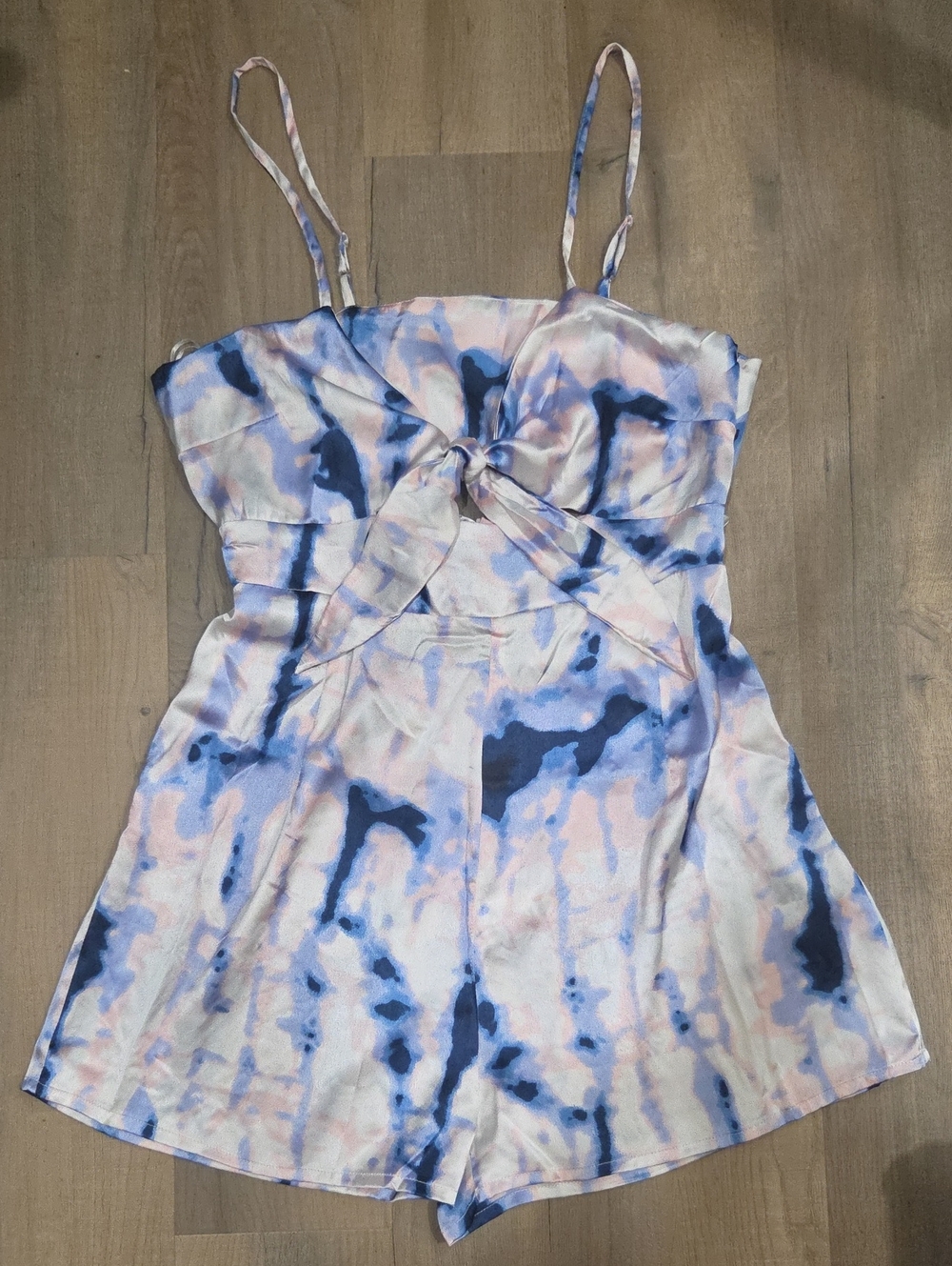 PinkVanilla Pastel Tie-Dye Spaghetti Strap Romper in Pink and Blue